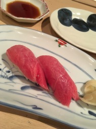 Two pieces of chutoro (medium fatty tuna) from Hatsuhana