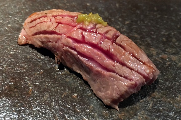 Torched wagyu beef sushi from Azabu Sushi